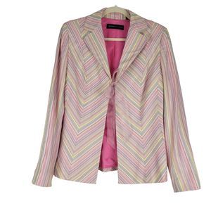 Dana Buchman Blazer Size 10-12 Pink & Multi Color Stripe Jacket Ribbon Cuffs